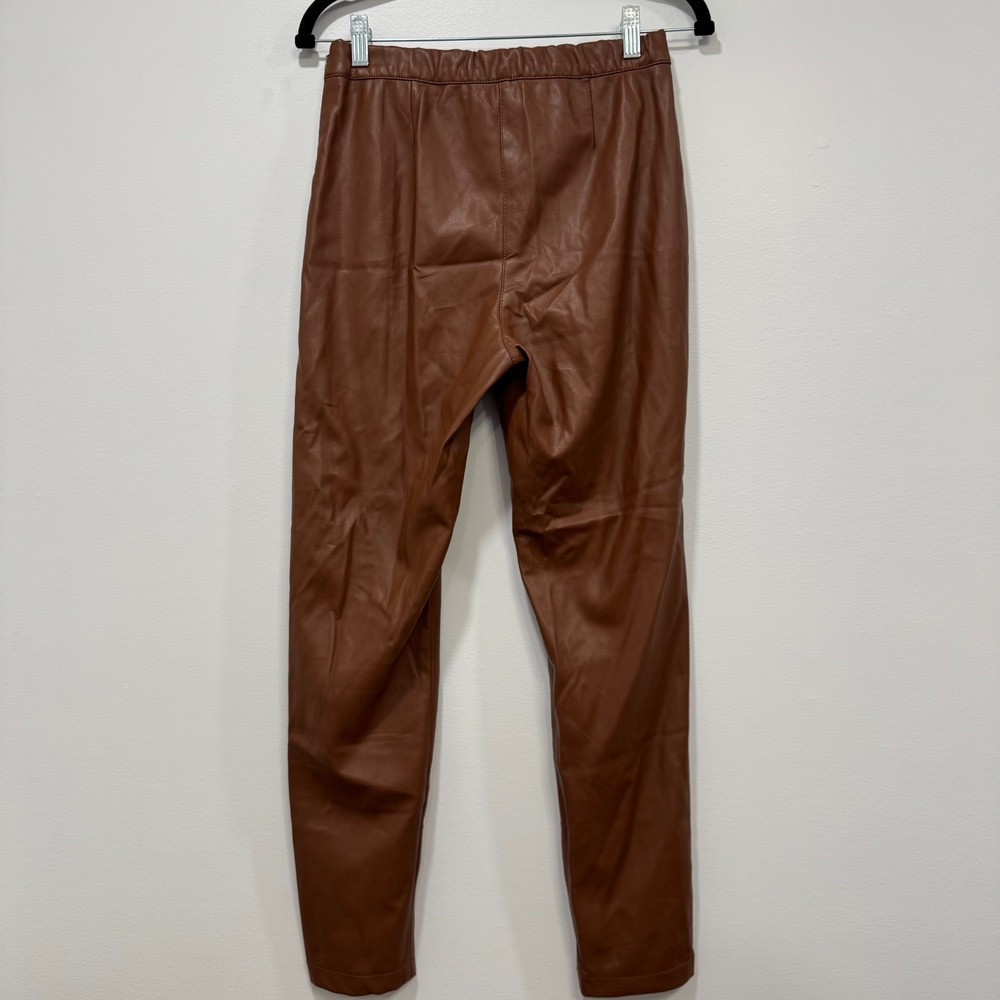 B.YU Italy Womens‎ Faux Leather Pants Medium Camel Skinny Designer Chic Brown - Picture 3 of 7